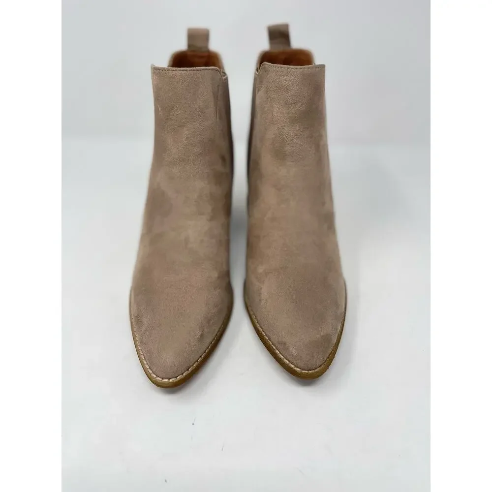 Beast Fashion James II Heeled Taupe Faux‎ Suede Slip On Almond Toe Ankle Boot